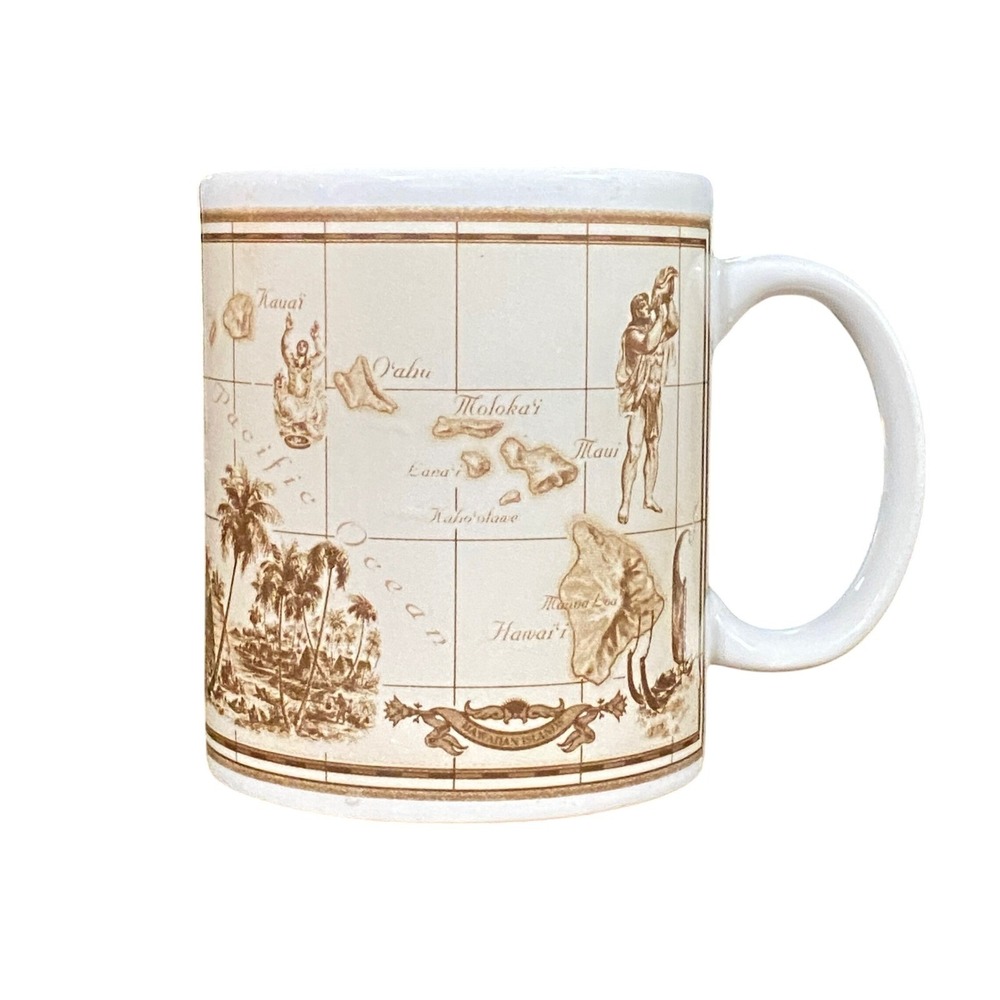 VTG 1997 Island Heritage Hawaiian‎ Islands Map Coffee Mug Sepia Vintage Hawaii